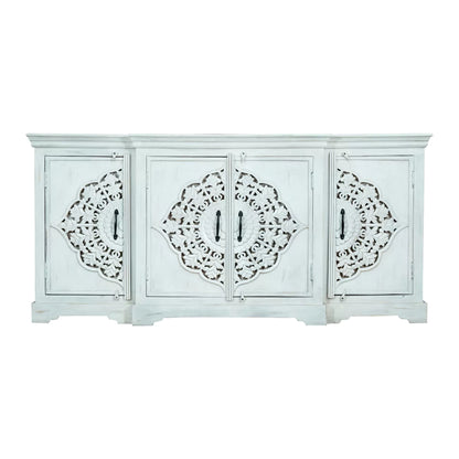 Sonoma White 4 Door Wooden Sideboard Distressed – open view | Oak & Loom Solid Wood Furniture