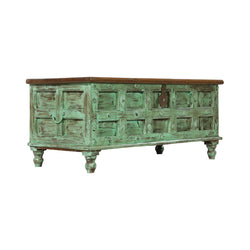 Sonora Rustic Mint Green Distressed Vintage Wooden Trunk Storage Box