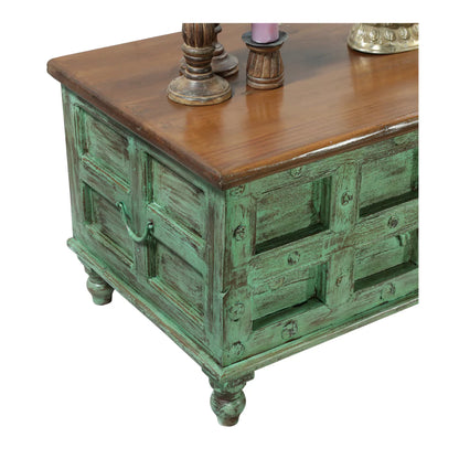Sonora Rustic Mint Green Distressed Vintage Wooden Trunk Storage Box