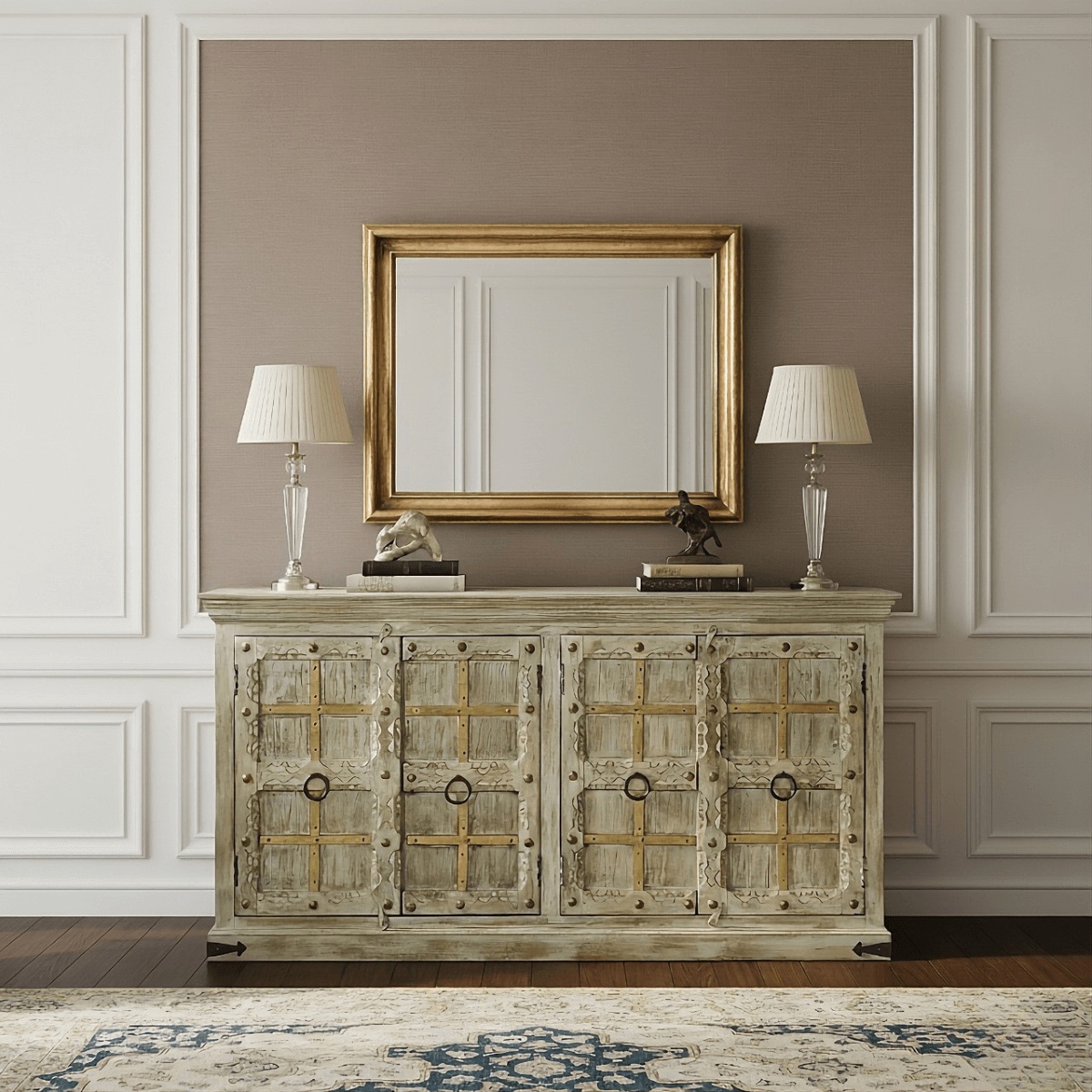 Taos Rustic Carved Wooden Sideboard – side view | Oak & Loom Solid Wood Furniture