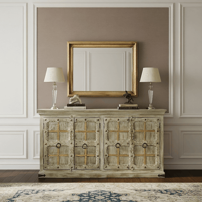 Taos Rustic Carved Wooden Sideboard – side view | Oak & Loom Solid Wood Furniture