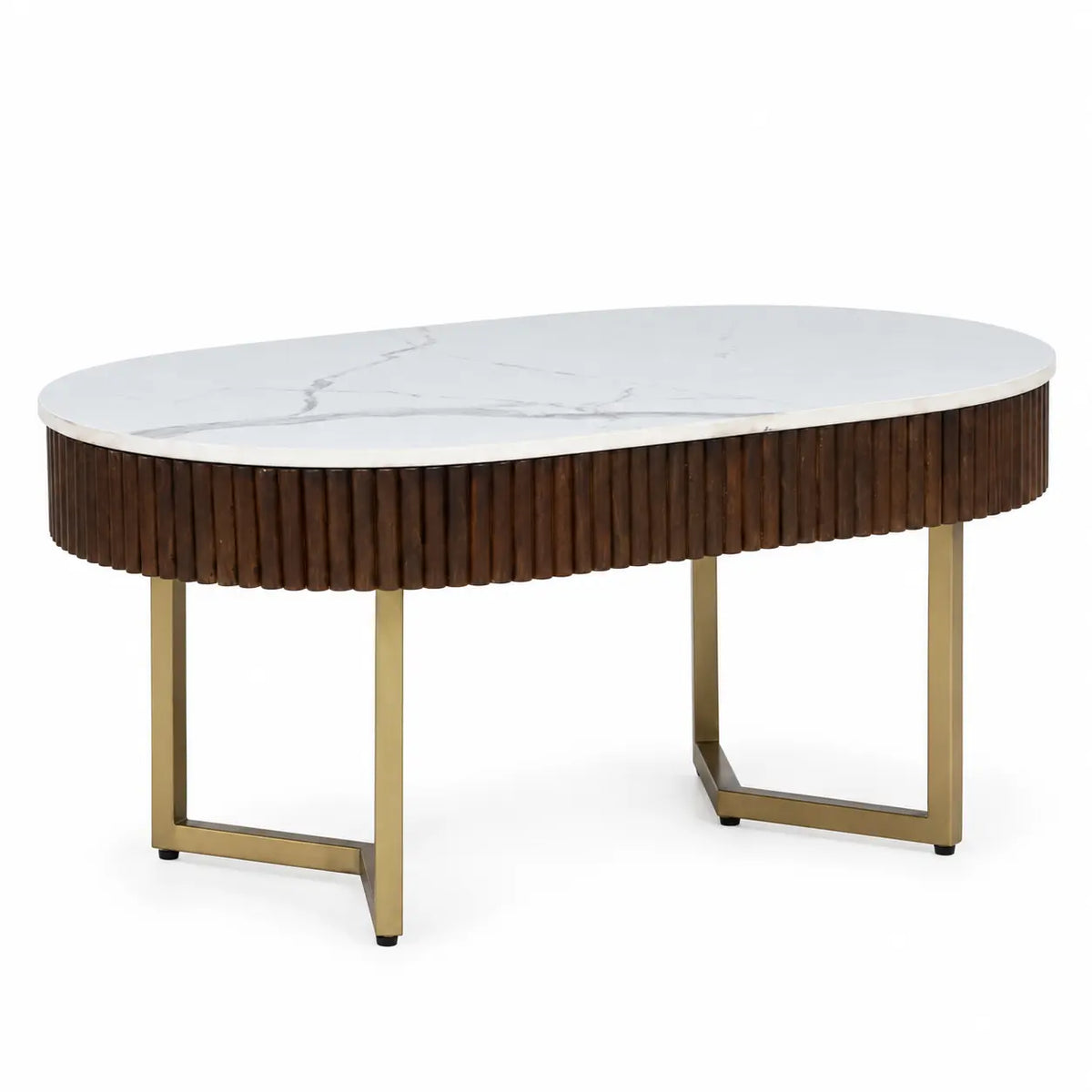 Elara Contemporary Oval Fluted Porcelain-Top Coffee Table