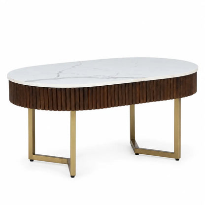 Elara Contemporary Oval Fluted Porcelain-Top Coffee Table