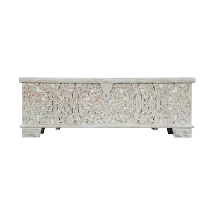 Tivoli Rustic Distressed White Carved Wooden Trunk Storage Box