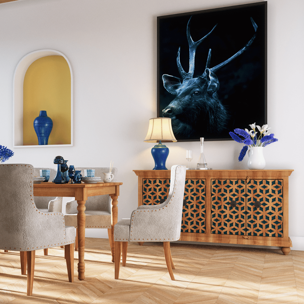 Vernado Rustic Wood 4-Door Sideboard – open view | Oak & Loom Solid Wood Furniture