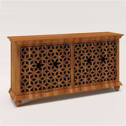 Vernado Rustic Wood 4-Door Sideboard – close-up view | Oak & Loom Solid Wood Furniture