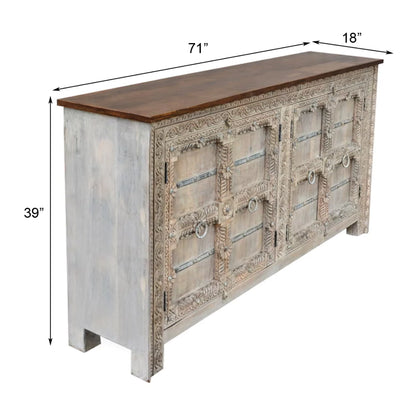 Wenona Hand-Carved Solid Wood Sideboard Distressed – detail view | Oak & Loom Solid Wood Furniture